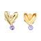 Cubic Zirconia Heart Stud Earrings, Golden Brass Jewelry for Women, Nickel Free, Lilac, 26x20mm, Pin: 0.7mm
