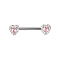 Brass Rose Rhinestone Heart Barbell Nipple Rings, with 316L Stainless Steel Pins, Stainless Steel Color, 31mm