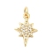 Brass Micro Pave Cubic Zirconia Pendants, Starburst Charms, with Jump Ring, Golden, 16.5x11x2mm, Hole: 3.2mm