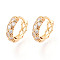 Brass Micro Pave Clear Cubic Zirconia Hoop Earrings, Real 18K Gold Plated, 12.5x13.5x4mm