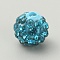 Rhinestone Pave Disco Ball Beads, Polymer Clay Rhinestone Beads, Round, Blue Zircon, 8mm, Hole: 1.8mm