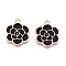 Alloy Enamel Pendants, Light Gold, Lead Free & Cadmium Free, Flower Charm, Black, 21x17.5x1.5mm, Hole: 1.8mm