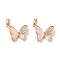 Brass Micro Pave Clear Cubic Zirconia Pendants, with Shell, Butterfly, Real 18K Gold Plated, 15x17.5x4.5mm, Hole: 4.5mm