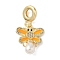 Brass Micro Pave Clear Cubic Zirconia European Dangle Charms, Enamel Orange Butterfly Large Hole Pendants, with White ABS Plastic Imitation Pearl, Real 18K Gold Plated, 30mm, Hole: 4.8mm