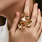Brass Cuff Rings for Women, Flower, Golden, 41mm, Inner Diameter: 18mm