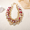 Imitation Pearl Nuggets Beaded and Printed Polyester Cord Alloy Crystal Rhinestone Heart Pendant Bib Necklaces for Women, Red, Golden, 17.72 inch(45cm)