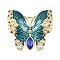 304 Stainless Steel Enamel with Rhinestone Pendants, Butterfly Charms, PVD Vacuum Plating, Real 18K Gold Plated, Teal, 42.5x45x6mm, Hole: 5.5x4mm