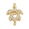 Summer Brass Micro Pave Clear Cubic Zirconia Sea Animal Connector Charms, Long-Lasting Plated, Cadmium Free & Lead Free, Rack Plating, Golden, Turtle, 24x17x2.5mm, Hole: 1.2mm