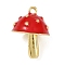 Brass Enamel Pendants, Mushroom Charm, Lead Free & Cadmium Free, Real 18K Gold Plated, Long-Lasting Plated, Rack Plating, FireBrick, 20x15mm, Hole: 1.6mm