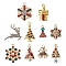 10Pcs 10 Style Rack Plating Alloy Pendants, with ABS Plastic Imitation Pearl and Rhinestone, Christmas Tree & Gift Box & Snowflake & Bell & Deer, Mixed Color, 17~26x10~19.5x2~5.5mm, hole: 1.5~3mm, 1Pc/style