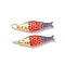 Brass Enamel Pendants, Fish, with Cubic Zirconia Charms, Rack Plating, Cadmium Free & Lead Free, Long-Lasting Plated, with Jump Ring, Real 18K Gold Plated, Red, 25.5x7.5x4.5mm, Hole: 3.5mm
