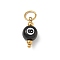 304 Stainless Steel Enamel Pendants, with Jump Ring, No. 8 Billiard Ball Charms, Real 18K Gold Plated, Black, 16x7x6.5mm, Hole: 4.5mm