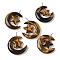 Natural Tiger Eye Pendants, Moon with Star Charms, with Copper Wire Loops, Platinum, 36~37x27~28x7.5~8mm, Hole: 4mm
