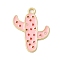 Alloy Enamel Pendants, Golden, Cactus Charm, Pearl Pink, 23x18x1.5mm, Hole: 2mm