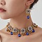 Alloy Rhinestone Bib Necklaces & Dangle Earrings Sets, Flower with Teardrop, Golden, Capri Blue, Necklace: 460mm