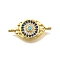 Brass Micro Pave Blue & Clear Cubic Zirconia Eye Connector Charms, with Synthetic Turquoise, Lead Free & Cadmium Free, Rack Plating, Real 18K Gold Plated, 9.5x19.5x3.5mm, Hole: 1.3mm