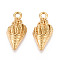 304 Stainless Steel Pendants, Conch Charm, Ion Plating(IP) , Real 18K Gold Plated, 19x9.5x5mm, Hole: 1.8mm