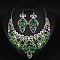 Alloy Rhinestone Bib Necklaces & Dangle Earrrings Sets for Women, Flower, Peridot, 520mm