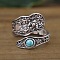 Adjustable Retro Alloy Turquoise Cuff Rings, Bohemian Style, for Women, Antique Silver, Inner Diameter: 16~19mm