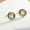 Brass Colorful Cubic Zirconia Stud Earrings, Flat Round, Golden, Letter P, 16x16mm