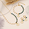 Natural Apatite Beads Necklaces & Bracelets & Earrings Set, 304 Stainless Steel Jewerly Set, Flat Round with Hamsa Hand, 3mm