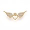 Brass Micro Pave Cubic Zirconia Pendants, Heart with Wings, Real 18K Gold Plated, 8.5x22x3mm, Hole: 0.6mm
