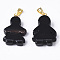 Natural Agate Pendants, with Golden Plated Metal(Brass or Iron Materials Random Delivery) Snap On Bails, Dyed, Girl, Black, 24x16.5x5.5mm, Hole: 2x5mm