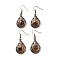 Natural Tiger Eye Teardrop Dangle Earrings, Red Copper Plated Hollow Brass Earrings for Women, 46.5x19.5mm