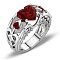 Alloy Chunky Rings, with Rhinestone, Heart, Stainless Steel Color, US Size 11(20.6mm)