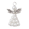 Pearlized Glass Pearl Bead Pendants, Angel Charms, with Alloy Wings and Copper Wire, White, 33x20x6mm, Hole: 4mm