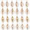 24Pcs 4 Styles Natural Cowrie Shell Copper Wire Wrapped Pendants, Shell Charms with Natural Cultured Freshwater Pearl Beads, Golden, 25.5~28.5x10.5~15.5x9~11.5mm, Hole: 3~4.5mm, 6pcs/style