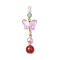 Natural Carnelian and Glass Pendants, Butterfly, with Golden Brass Tone Loop, Pearl Pink, 47x14.5x8mm, Hole: 1.6mm