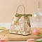 Folding Cardboard Candy Boxes, Wedding Gift Wrapping Box, With Handle, Trapezoid with Flower, Yellow Green, 13x6.5x10.8cm