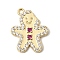 Christmas Brass Micro Pave Cubic Zirconia Pendants, Rack Plating, Long-Lasting Plated, Cadmium Free & Lead Free, Real 18K Gold Plated, Gingerbread Man, 17x14x2mm, Hole: 1.4mm