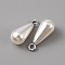 ABS Plastic Imitation Pearl Pendants, with Alloy Loops, Teardrop, Platinum, 19x7.5mm, Hole: 2mm