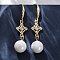 Brass Micro Pave Clear Cubic Zirconia Dangle Earrings, with ABS Imitation Pearl, Rack Plating, Long-Lasting Plated, Lead Free & Cadmium Free, Rhombus, Real 18K Gold Plated, 43x10mm