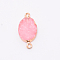Brass Links, with Druzy Resin, Oval, Light Gold, Pink, 26~28x13x5~6mm, Hole: 1.8mm