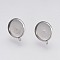Non-Tarnish 202 Stainless Steel Stud Earring Settings, with 304 Stainless Steel Pins and Loop, Flat Round, Stainless Steel Color, Tray: 14mm, 18.5x16x2mm, Hole: 1.5mm, Pin: 0.8mm