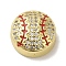 Rack Plating Brass Micro Pave Cubic Zirconia Beads, Enamel Style, Cadmium Free & Lead Free, Long-Lasting Plated, Flat Round with Baseball, Real 18K Gold Plated, 12.5x6mm, Hole: 1.8mm