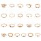 21Pcs 21 Styles Rectangle & Horse Eye & Teardrop & Leaf & Moon & Star & Heart Alloy Finger Rings, Stackable Rings for Women, Light Gold, Inner Diameter: 14.5~16.9mm, 1Pc/style