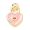 Brass Enamel Pendants, Cadmium Free & Lead Free, Long-Lasting Plated, Heart Lock, Real 18K Gold Plated, Pink, 13x9x1.5mm, Hole: 4.5mm
