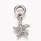 304 Stainless Steel European Dangle Charms, Large Hole Pendants, with Rhinestone, Starfish/Sea Stars, Antique Silver, 25mm, Hole: 5mm, Pendant: 15x12x3mm