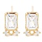 Brass Clear Cubic Zirconia Stud Earring Findings, Cadmium Free & Nickel Free & Lead Free, with Loop, Real 18K Gold Plated, Rectangle, 9.5x7mm, Hole: 1mm, Pin: 11.5x0.8mm