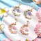 2Pairs Glass Seed Beads Moon Dangle Stud Earrings, with 201 Stainless Steel Earring Findings and Resin, Mixed Color, 56x36mm, 1pair/color
