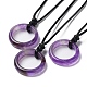 Natural Amethyst Ring Pendant Necklace with Waxed Cords NJEW-R262-01A-06-1