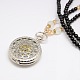 Mixed Styles Casual Style Long Black Glass Beaded Alloy Flat Round Quartz Pocket Watches Pendant Necklaces WACH-M112-M02-3