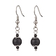 Boucles d'oreilles pendantes rondes en pierre synthétique noire et perles de verre EJEW-JE05163-1