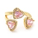 Кольцо-манжета с тройным сердечком из розового циркония RJEW-E064-06G-01-2