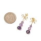 Серьги-гвоздики с круглыми подвесками и натуральным аметистом в виде банта EJEW-JE06780-02-3