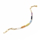 Natural Mixed Gemstone Curved Tube Beaded Bracelet with 304 Stainless Steel Paperclip Chains BJEW-JB08128-6